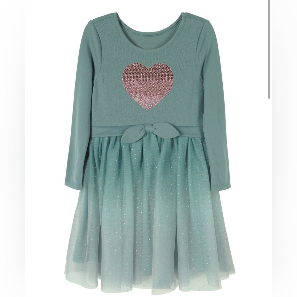 Pink & Violet- Long Sleeve with Ombre Mesh Skirt Light Teal Dress, Girl’s Size 6